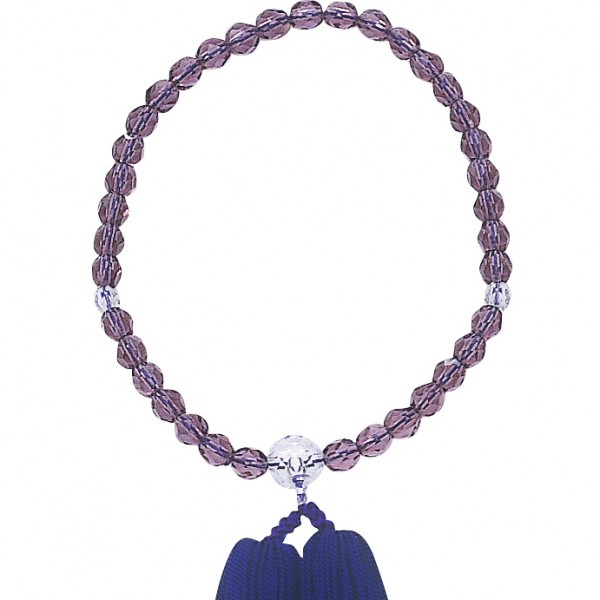 女性用念珠　ガラス製 紫水晶切子玉