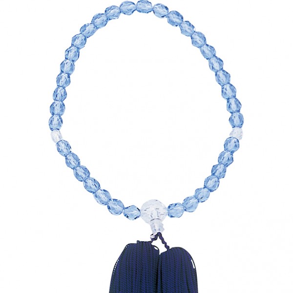 女性用念珠　ガラス製 ブルー水晶切子玉